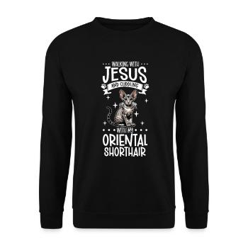Jésus et mon Oriental Shorthair - Sweat-shirt Unisexe - noir - Devant - Alina (178cm) & Michal (187cm)