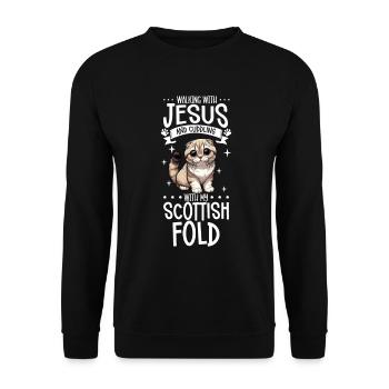 Jésus et mon chat écossais aux oreilles repliées - Sweat-shirt Unisexe - noir - Devant - Alina (178cm) & Michal (187cm)