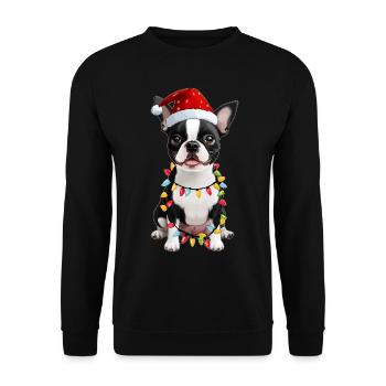 Boston Terrier Chapeau de Père Noël - Sweat-shirt Unisexe - noir - Devant - Alina (178cm) & Michal (187cm)