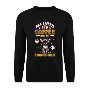 Kaffee und meine Cornish Rex - Unisex Pullover - Schwarz - Vorne - Alina (178cm) & Michal (187cm)
