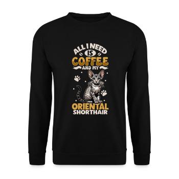 Le café et mon Oriental Shorthair - Sweat-shirt Unisexe - noir - Devant - Alina (178cm) & Michal (187cm)