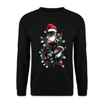 Chat Siamois Bouquet Père Noël Chapeau Noël - Sweat-shirt Unisexe - noir - Devant - Alina (178cm) & Michal (187cm)