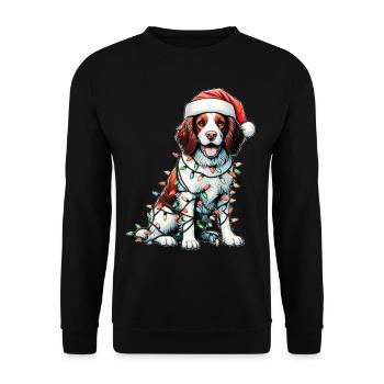 Brittany Spaniel Hund Weihnachtsmütze Xmas - Unisex Pullover - Schwarz - Vorne - Alina (178cm) & Michal (187cm)