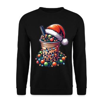 Bubble Tea Boba Milchtee Weihnachtsmütze Xmas - Unisex Pullover - Schwarz - Vorne - Alina (178cm) & Michal (187cm)