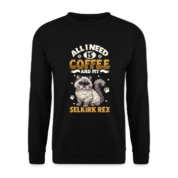 Kaffee und meine Selkirk Rex - Unisex Pullover - Schwarz - Vorne - Alina (178cm) & Michal (187cm)