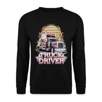 American Truckers für einen LKW Fahrer - Unisex Pullover - Schwarz - Vorne - Alina (178cm) & Michal (187cm)