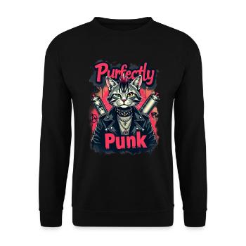 Punk Katze für einen Punker Katzenfreund - Unisex Pullover - Schwarz - Vorne - Alina (178cm) & Michal (187cm)
