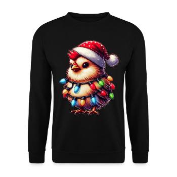 Niedliche Kawaii Huhn Bauernhof Landwirt Weihnacht - Unisex Pullover - Schwarz - Vorne - Alina (178cm) & Michal (187cm)