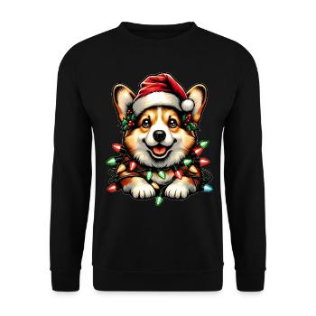 Cute Corgi Christmas Hat Xmas - Unisex Sweatshirt - black - Front - Alina (178cm) & Michal (187cm)