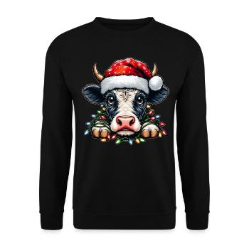 Niedliche Kuh Bauernhof Landwirt Weihnachten Hut X - Unisex Pullover - Schwarz - Vorne - Alina (178cm) & Michal (187cm)