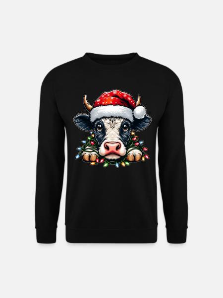 Niedliche Kuh Bauernhof Landwirt Weihnachten Hut X - Unisex Pullover - Schwarz