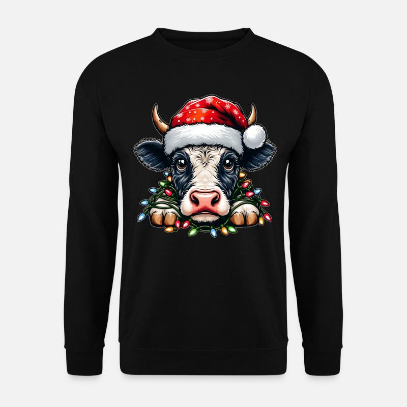 Niedliche Kuh Bauernhof Landwirt Weihnachten Hut X - Unisex Pullover - Schwarz