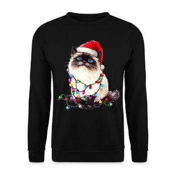 Himalayakatze Weihnachtsmütze Xmas - Unisex Pullover - Schwarz - Vorne - Alina (178cm) & Michal (187cm)