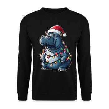 Hippo Hippopotamus Weihnachtsmütze Xmas - Unisex Pullover - Schwarz - Vorne - Alina (178cm) & Michal (187cm)
