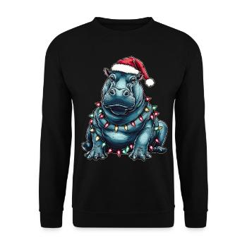 Hippo Hippopotamus Weihnachtsmütze Xmas - Unisex Pullover - Schwarz - Vorne - Alina (178cm) & Michal (187cm)