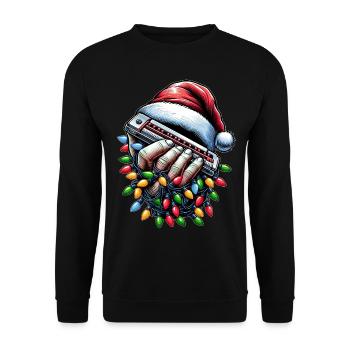 Mundharmonika Mundharmonikaspieler Weihnachtsmütze - Unisex Pullover - Schwarz - Vorne - Alina (178cm) & Michal (187cm)
