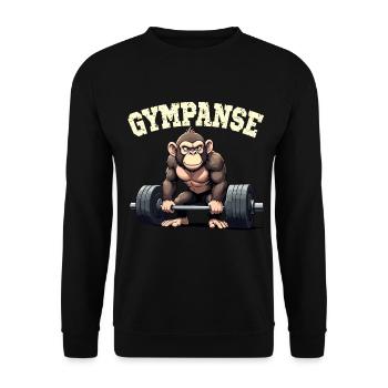 GYMPANSE Wortspiel Schimpanse Gym - Unisex Pullover - Schwarz - Vorne - Alina (178cm) & Michal (187cm)