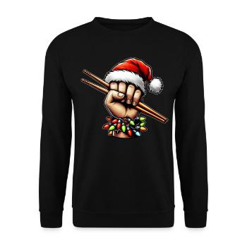 Schlagzeuger Trommel Weihnachtshut Xmas - Unisex Pullover - Schwarz - Vorne - Alina (178cm) & Michal (187cm)