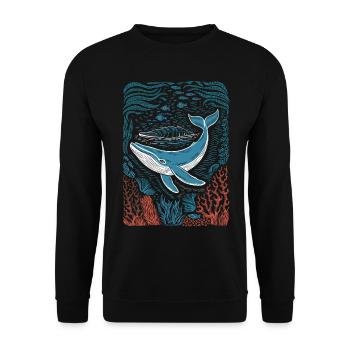Lebendiges farbenfrohes künstlerisches Hai-Design - Unisex Pullover - Schwarz - Vorne - Alina (178cm) & Michal (187cm)