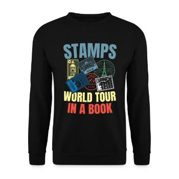 Stamps World Tour in a Book - Unisex Pullover - Schwarz - Vorne - Alina (178cm) & Michal (187cm)