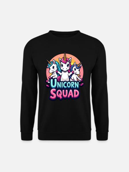 Buntes Einhorn Squad Fantasy Art Fun für Kinder - Unisex Pullover - Schwarz