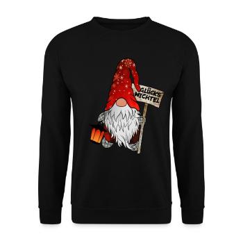 Glücks Wichtel – Weihnachtsgnom - Unisex Pullover - Schwarz - Vorne - Alina (178cm) & Michal (187cm)