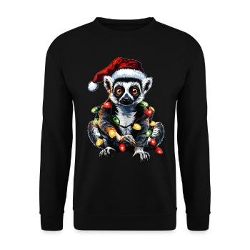 Lémurien Noël Chapeau Noël Anneau Queue Noël - Sweat-shirt Unisexe - noir - Devant - Alina (178cm) & Michal (187cm)