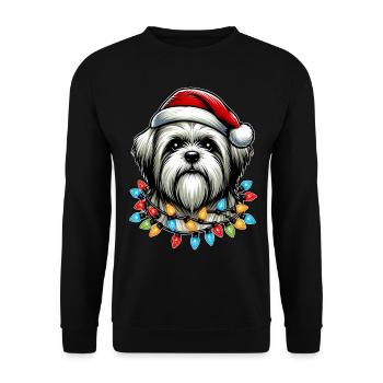 Lhasa Apso Hund Weihnachtsmütze Xmas - Unisex Pullover - Schwarz - Vorne - Alina (178cm) & Michal (187cm)