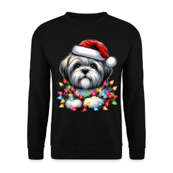 Lhasa Apso Hund Weihnachtsmütze Xmas - Unisex Pullover - Schwarz - Vorne - Alina (178cm) & Michal (187cm)