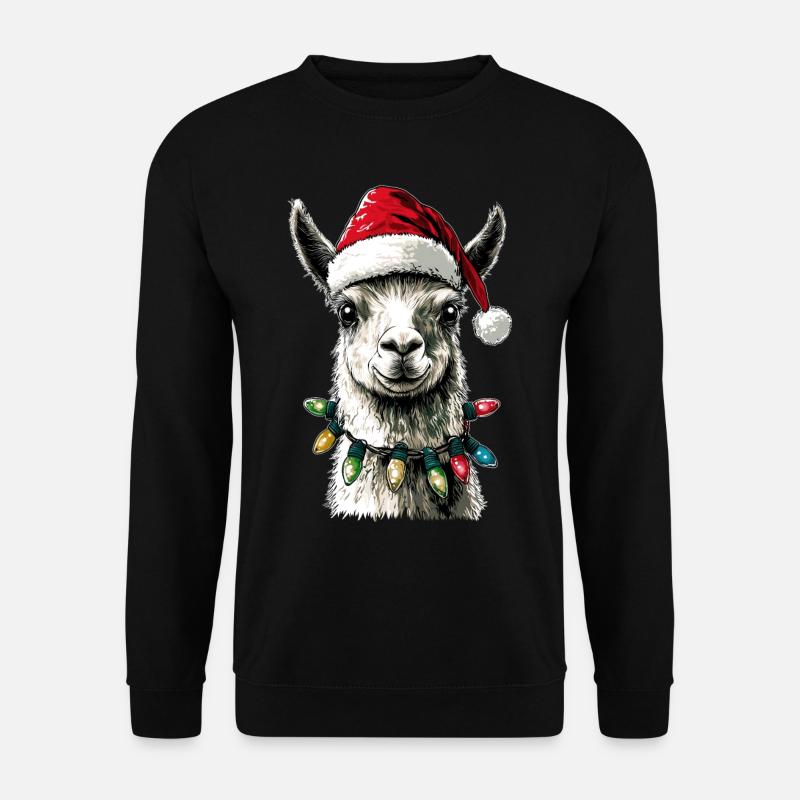 Lustige niedliche Lama Alpaka Weihnachtsmütze Weih - Unisex Pullover - Schwarz