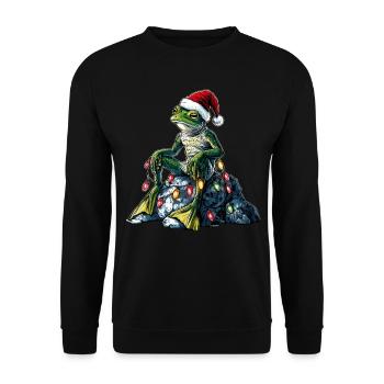 Frosch auf Felsen sitzend Cottagecore Goblincore - Unisex Pullover - Schwarz - Vorne - Alina (178cm) & Michal (187cm)