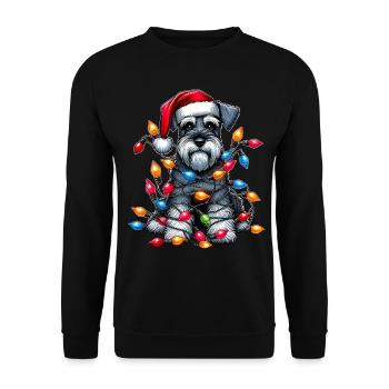Zwergschnauzer Hund Weihnachtsmütze Xmas - Unisex Pullover - Schwarz - Vorne - Alina (178cm) & Michal (187cm)