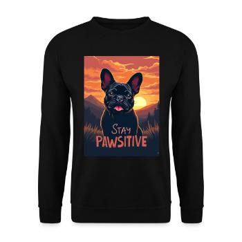 Französische Bulldogge Stay Pawsitive - Unisex Pullover - Schwarz - Vorne - Alina (178cm) & Michal (187cm)