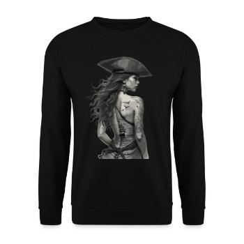 Vintage Piraten Abenteuer Kunstwerk - Unisex Pullover - Schwarz - Vorne - Alina (178cm) & Michal (187cm)