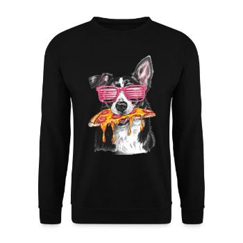 Cooler Border Collie Pizza - Unisex Pullover - Schwarz - Vorne - Alina (178cm) & Michal (187cm)
