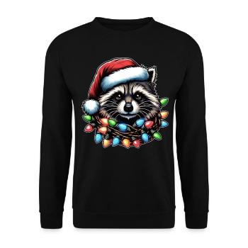 Raccoon Opossum Street Cat Santa Hat Xmas - Unisex Sweatshirt - black - Front - Alina (178cm) & Michal (187cm)