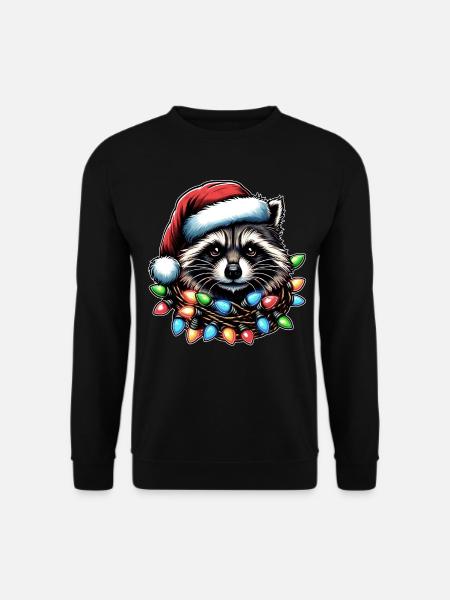 Raccoon Opossum Street Cat Santa Hat Xmas - Unisex Sweatshirt - black