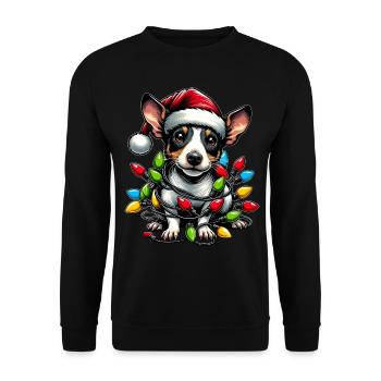 Mignon Rat Terrier Chien Chapeau de Noël Noël - Sweat-shirt Unisexe - noir - Devant - Alina (178cm) & Michal (187cm)