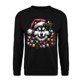 Siberian Husky Dog Christmas Hat Xmas - Unisex Sweatshirt - black - Front - Alina (178cm) & Michal (187cm)