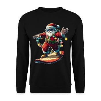 Weihnachtsmann Surfen Surfer Weihnachtsmütze Xmas - Unisex Pullover - Schwarz - Vorne - Alina (178cm) & Michal (187cm)