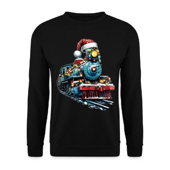 Zug Eisenbahn Lokomotive Weihnachten Hut Xmas - Unisex Pullover - Schwarz - Vorne - Alina (178cm) & Michal (187cm)