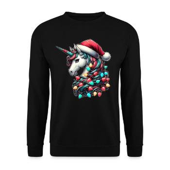 Einhorn Tier Weihnachtsmütze Xmas - Unisex Pullover - Schwarz - Vorne - Alina (178cm) & Michal (187cm)