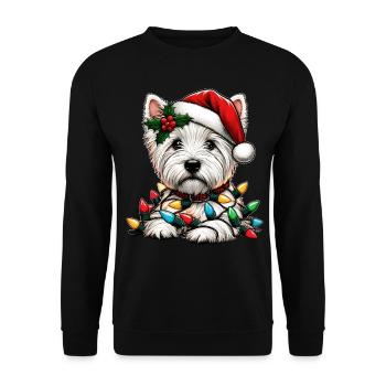 West Highland Terrier Hund Weihnachtsmütze Xmas - Unisex Pullover - Schwarz - Vorne - Alina (178cm) & Michal (187cm)