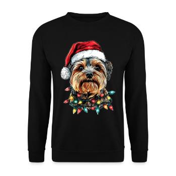 Yorkshire Terrier Hund Yorkie Weihnachtsmütze Xmas - Unisex Pullover - Schwarz - Vorne - Alina (178cm) & Michal (187cm)