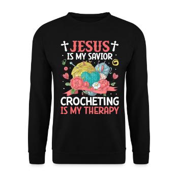 Jesus ist mein Retter Häkeltherapie Stricken Garnl - Unisex Pullover - Schwarz - Vorne - Alina (178cm) & Michal (187cm)