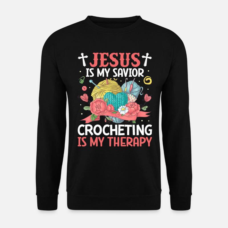 Jesus ist mein Retter Häkeltherapie Stricken Garnl - Unisex Pullover - Schwarz