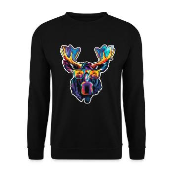 Lustiger Elch mit Sonnenbrille für einen Elch Fan - Unisex Pullover - Schwarz - Vorne - Alina (178cm) & Michal (187cm)