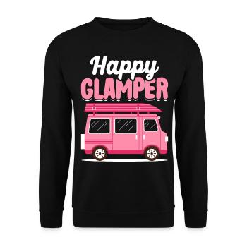 Camping Glamping Camping-car Camper Happy Glamper - Sweat-shirt Unisexe - noir - Devant - Alina (178cm) & Michal (187cm)