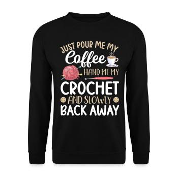 Crochet Knitting Yarn Lover Pour Coffee Hand M - Unisex Sweatshirt - black - Front - Alina (178cm) & Michal (187cm)