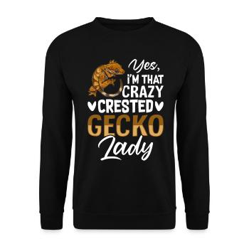 , je suis la folle gecko à crête Crestie - Sweat-shirt Unisexe - noir - Devant - Alina (178cm) & Michal (187cm)